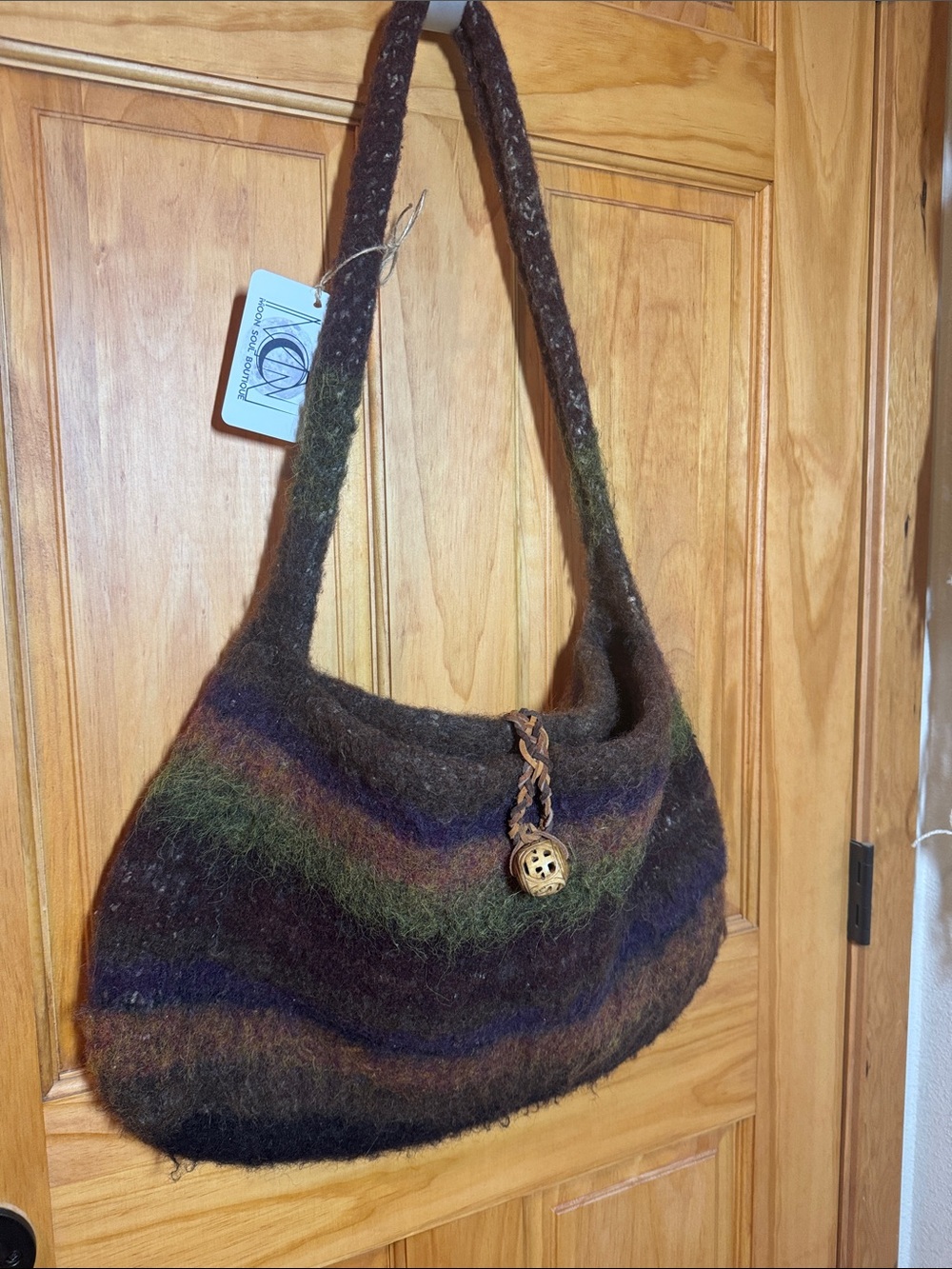 Hand Crafted New Mohair Felted wool shoulder Bag Boho Natural colors